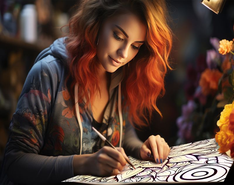 Woman colouring mindfully